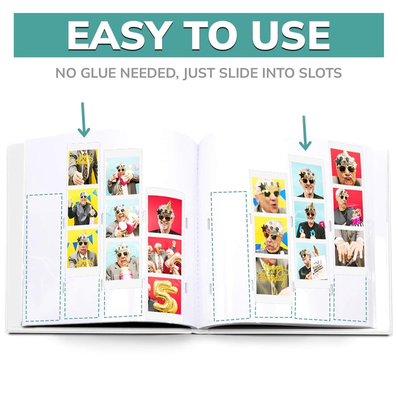 pbf PHOTO BOOTH FRAMES PBF (1 Pack) Photo Booth Album, Guest Book with 2x6 Clear Picture Inserts, White Cover with Plastic Sleeves & White Pages, Scrapbook Album for Photo Strips, Memory Book, Wedding, and Baby Showers - Image 5